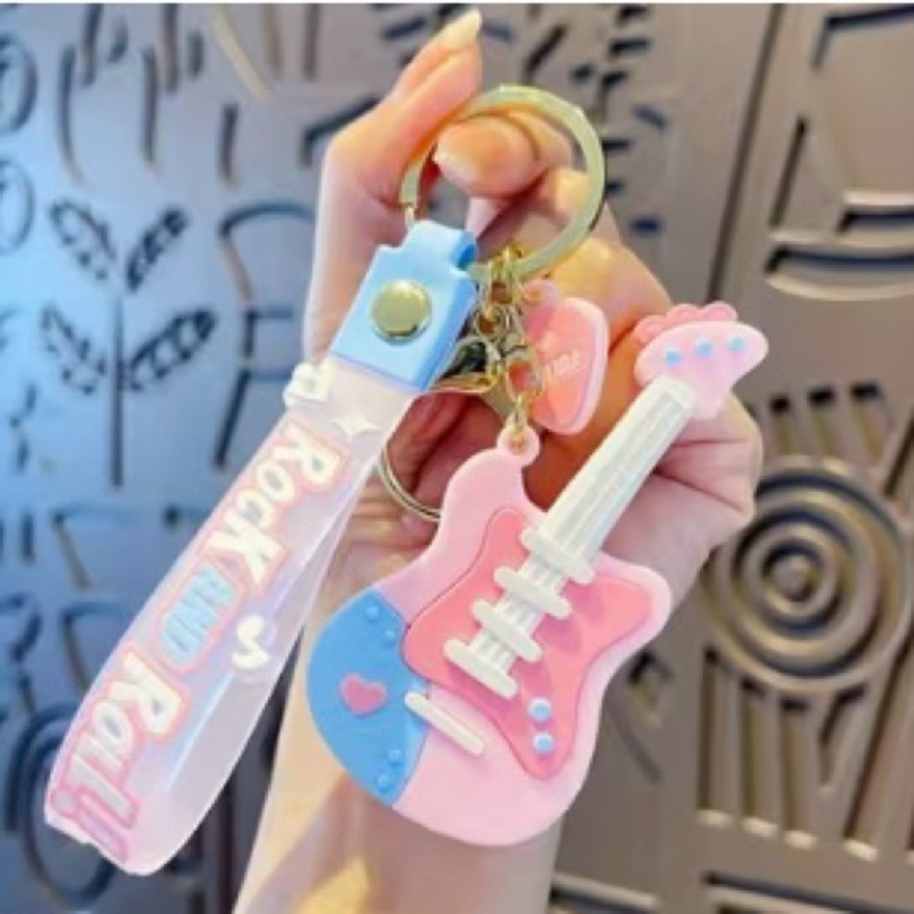 Pastel Rock & Roll Guitar Keychain